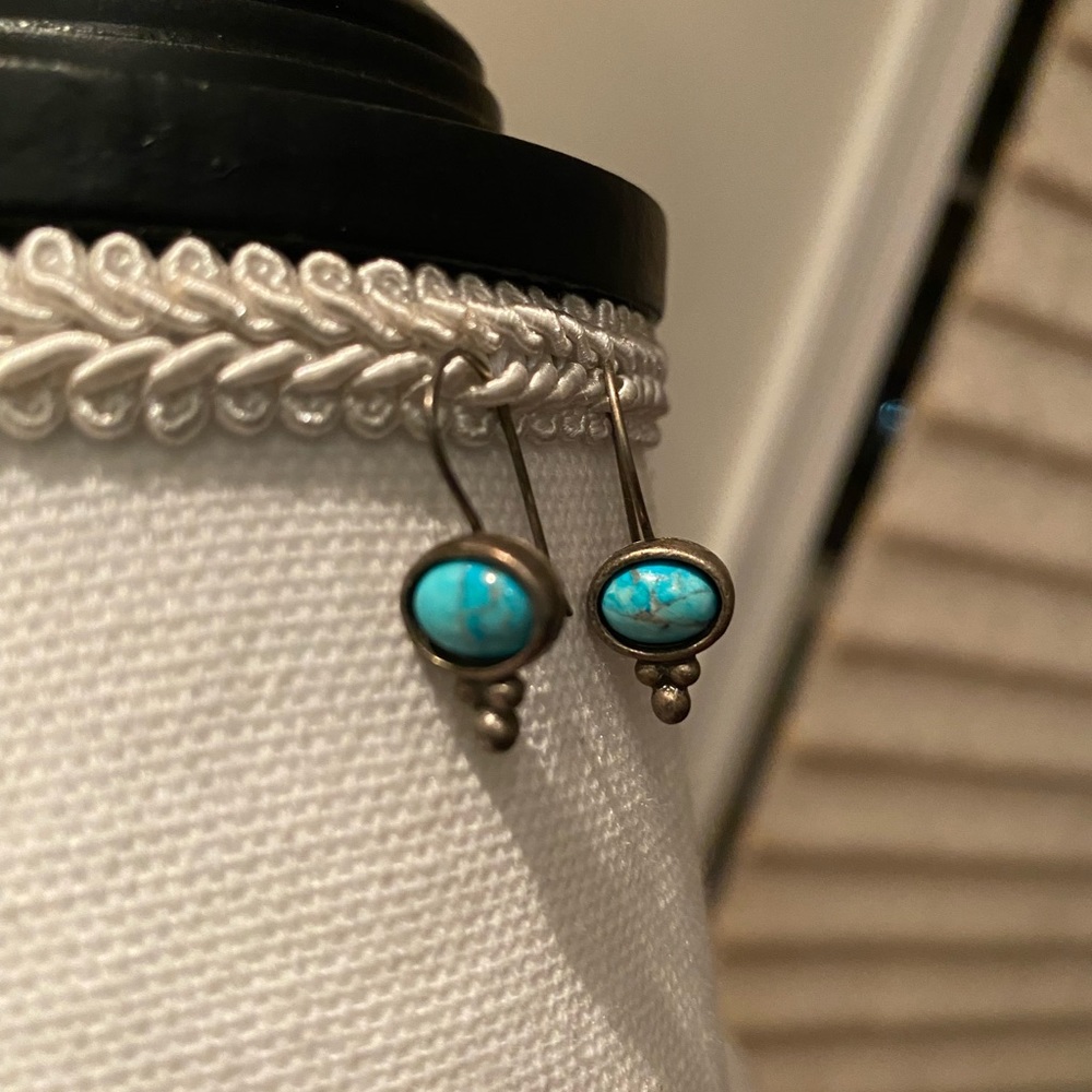 Turquoise and brushed silver earrings